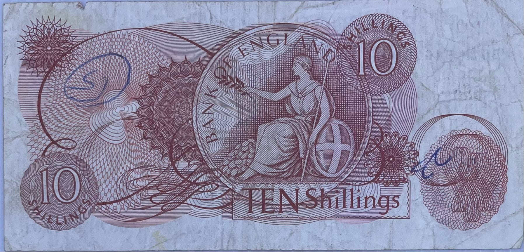 1961 England 10 Shillings P-373 Used World Banknote