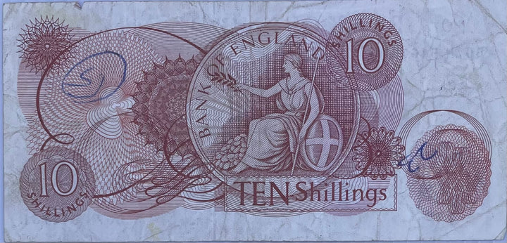 1961 England 10 Shillings P-373 Used World Banknote