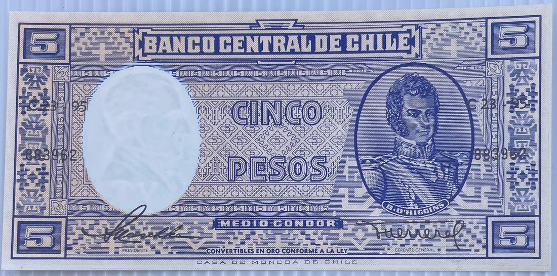 1953 Chili 5 Pesos Bank Note.  P119 UNC