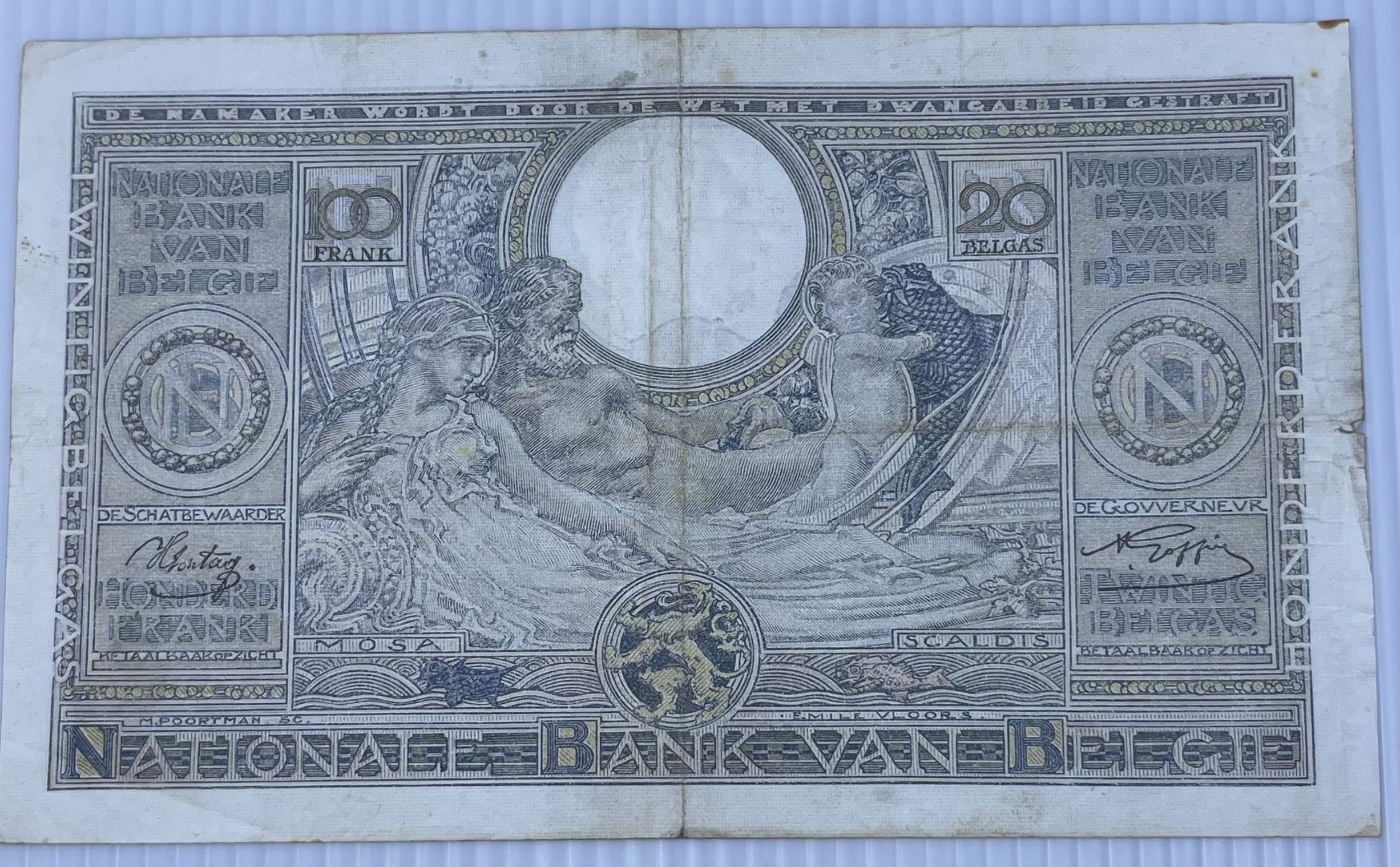 Belgium 1941-1943 100 Francs P-107 Used World Banknote