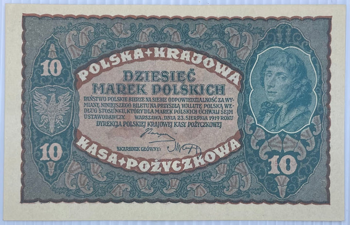 1919 Poland 10 Zlotych P-25 UNC World Banknote