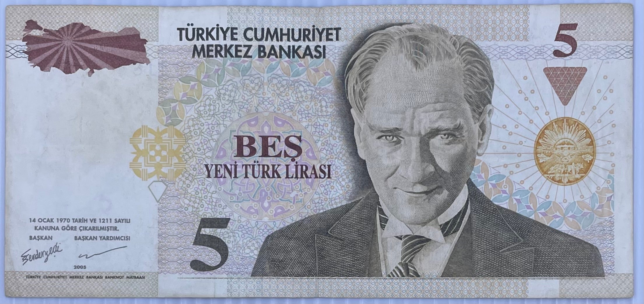 2005 Turkey 5 Lirasi P-217 Used World Banknote From Lot
