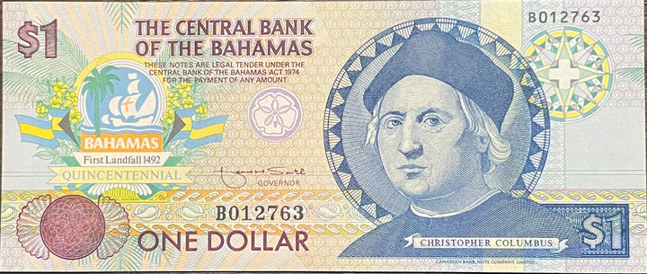 1992 Bahamas $1 Dollar 1492-1992 500th Anniversary Commemorative P-50