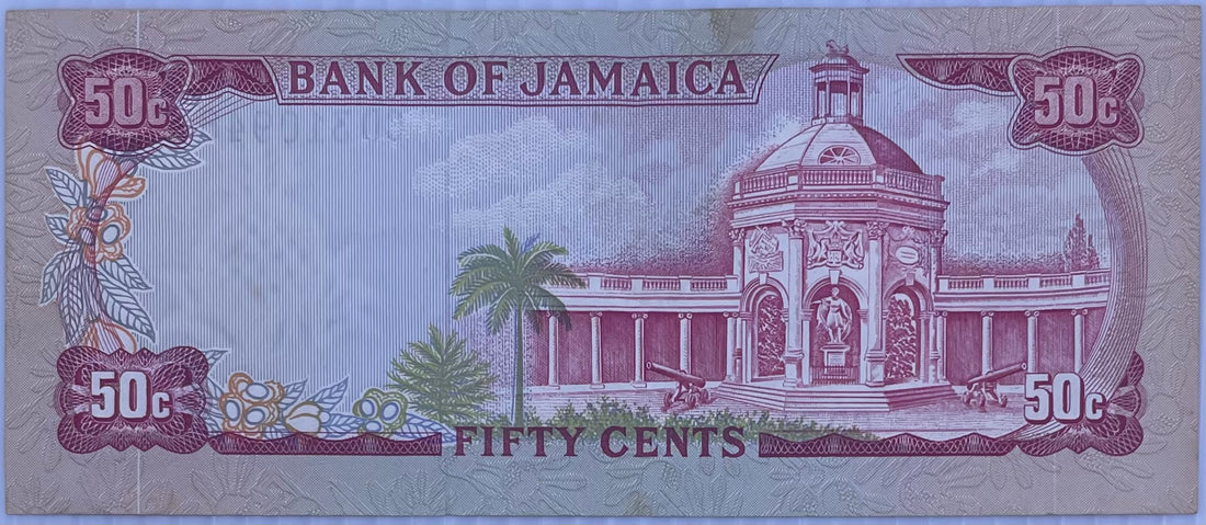 1960 (1970) Jamaica 50 Cents  P-53, Used World Banknote