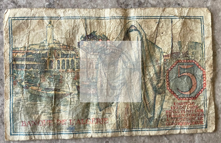 Algeria 5 Francs 1944 P94b, Used Banknote - Cool Coins & Notes