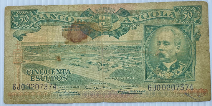 Angola 1956 50 Escudos P-88 Used World Banknote - Cool Coins & Notes