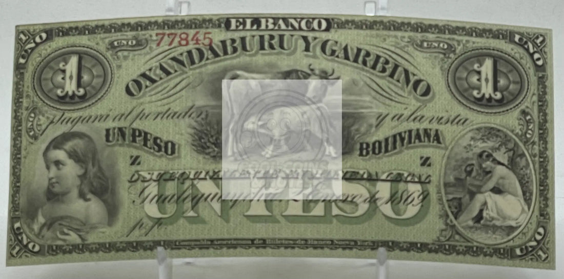 Argentina 1869 1 Pesos Bolivianos P-S1782r UNC World Banknote - Cool Coins & Notes
