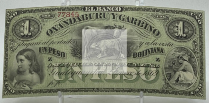 Argentina 1869 1 Pesos Bolivianos P-S1782r UNC World Banknote - Cool Coins & Notes