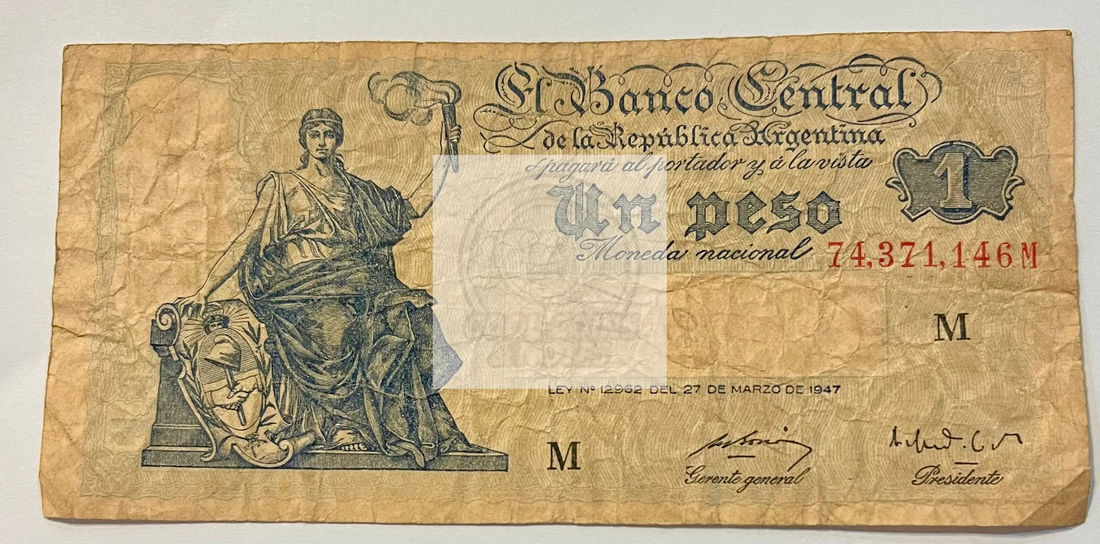 Argentina 1947 1 Peso P257 used banknote vintage currency