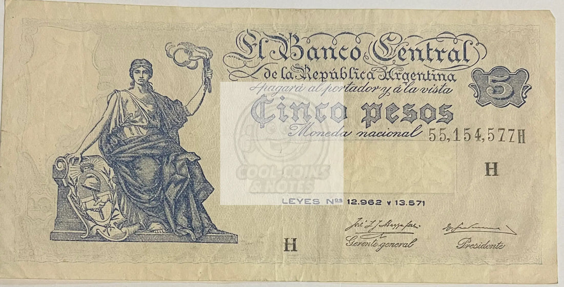 Argentina 1955 5 Pesos P-264, Used World Banknote - Cool Coins & Notes