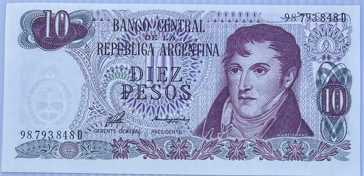 Argentina 1970-71 10 Pesos P-289 UNC Banknote - Cool Coins & Notes