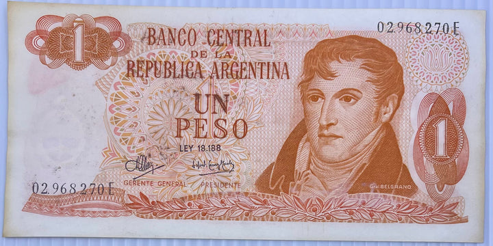 Argentina 1972 1 Peso P-287 AUNC Banknote - Cool Coins & Notes