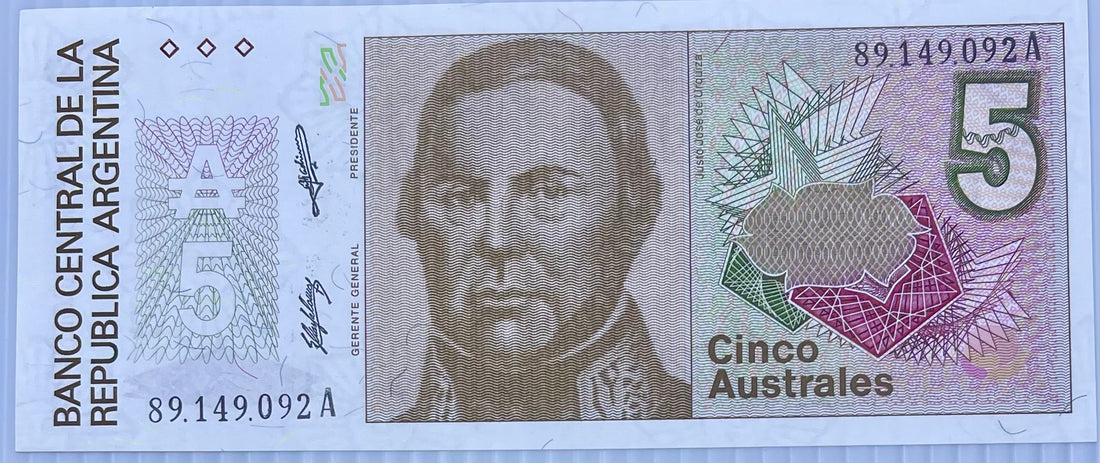 Argentina 1987-89 5 Australs P-324 UNC Banknote - Cool Coins & Notes