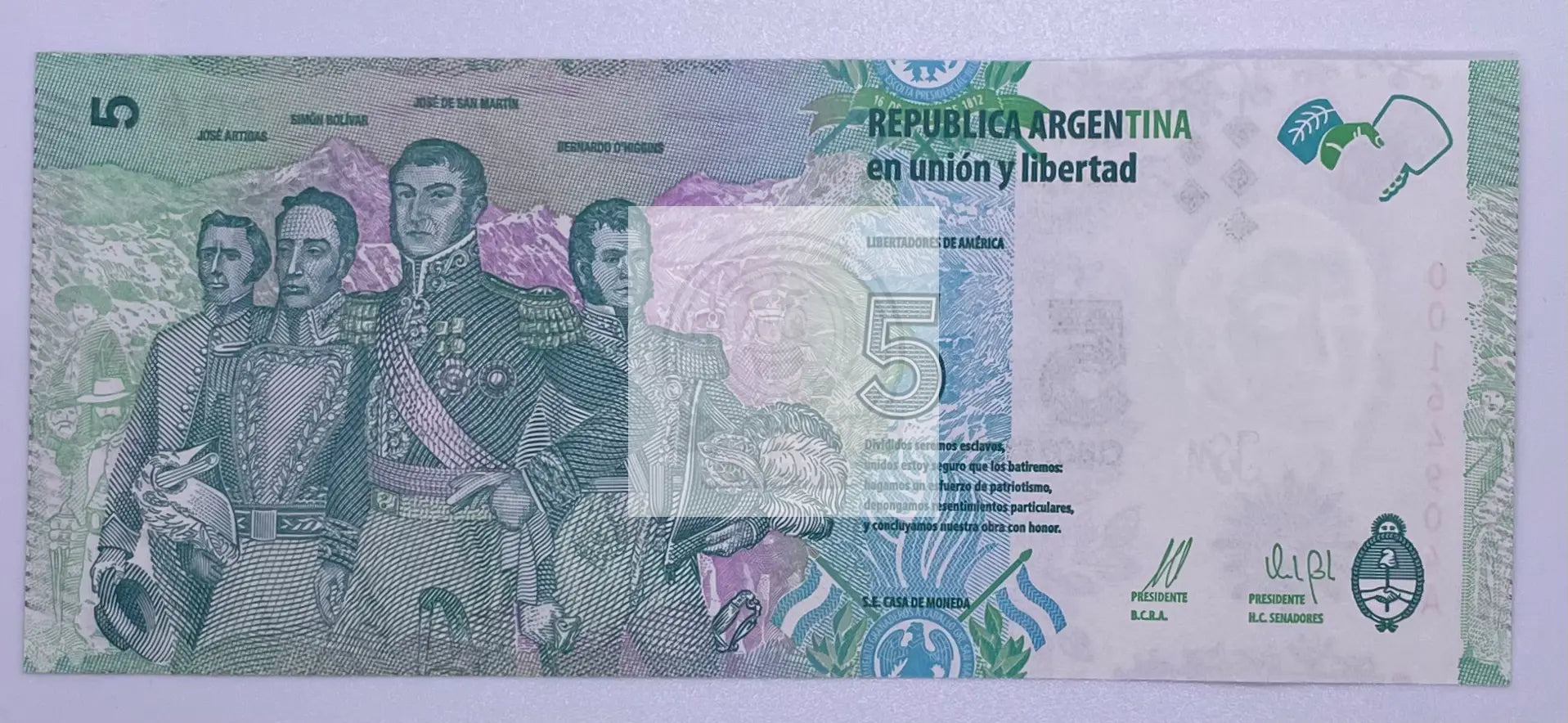 Argentina 5 Pesos P-359 2015 ND UNC Banknote - Cool Coins & Notes