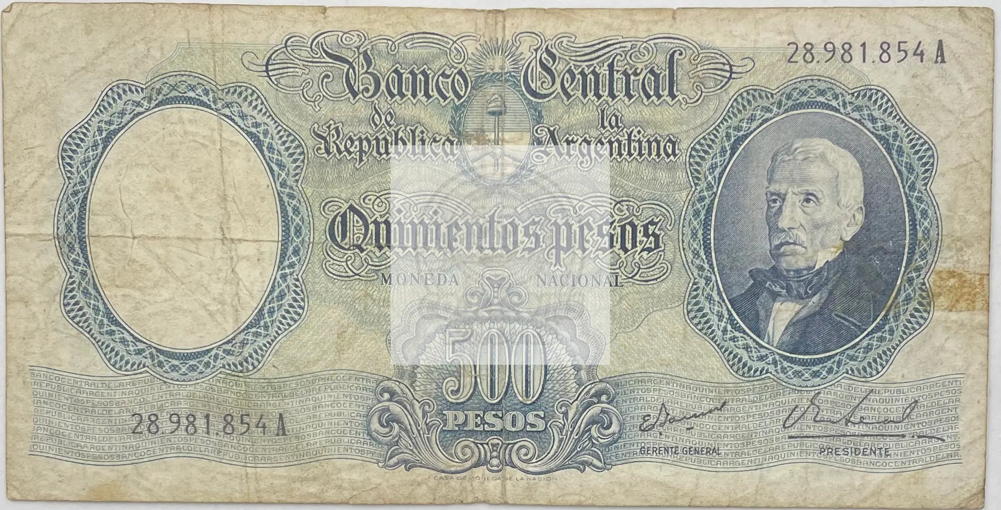 Argentina 500 Pesos banknote 1964-1965 featuring José de San Martín portrait