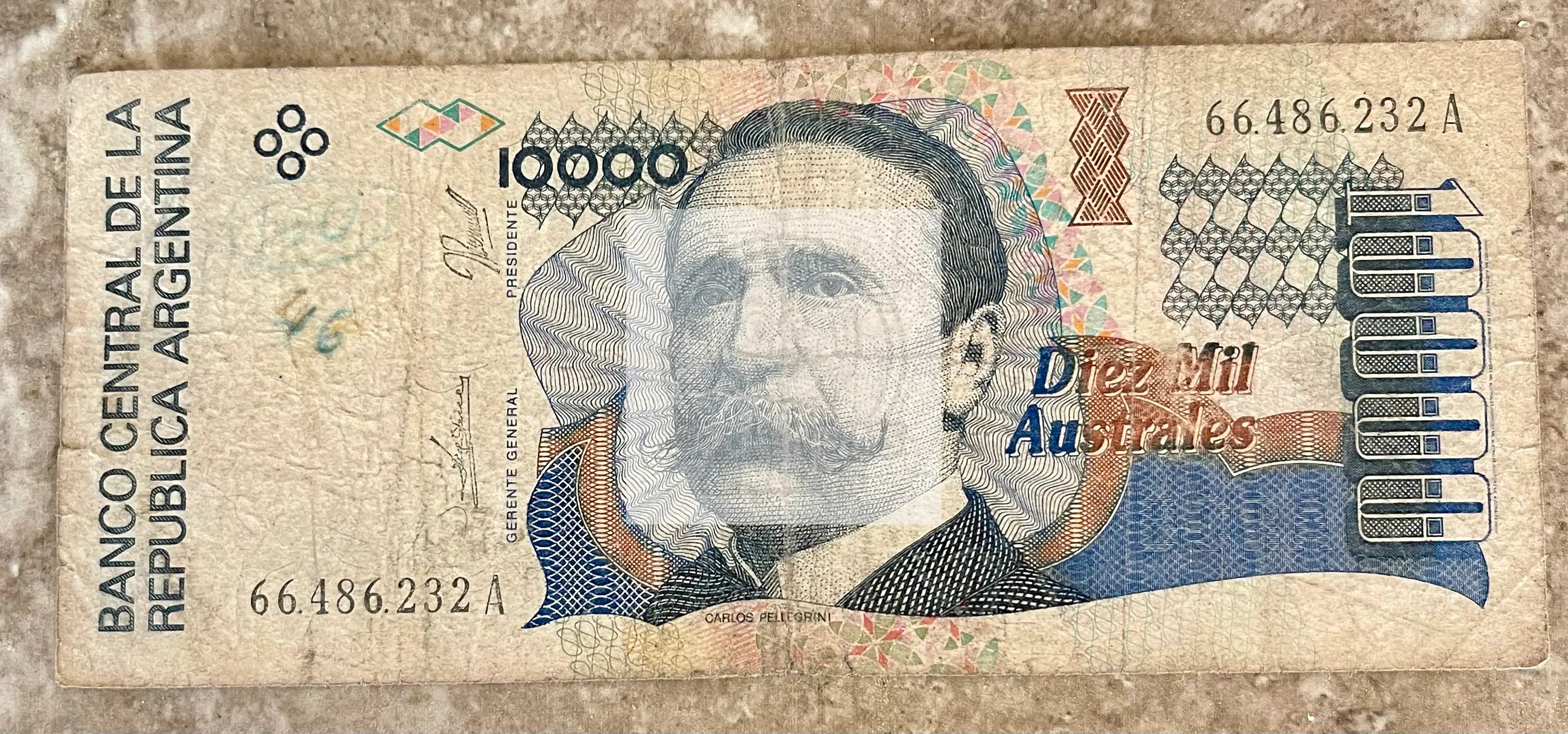 Argentina, 10,000 (10000) Australes ND (1991) P-334b Used Lady Liberty  BANKNOTE - Cool Coins & Notes