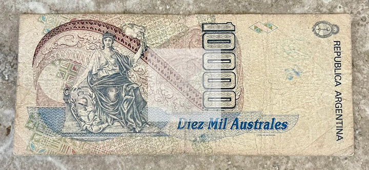 Argentina, 10,000 (10000) Australes ND (1991) P-334b Used Lady Liberty  BANKNOTE - Cool Coins & Notes