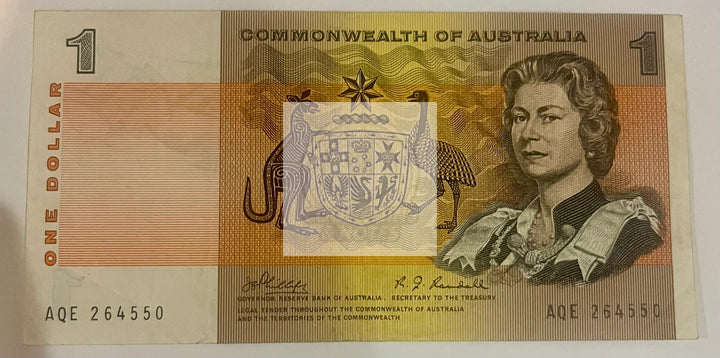 Australia 1 Dollar, 1969 P-37c Commonwealth Phillips/ Randall QEII Kangaroo - Cool Coins & Notes
