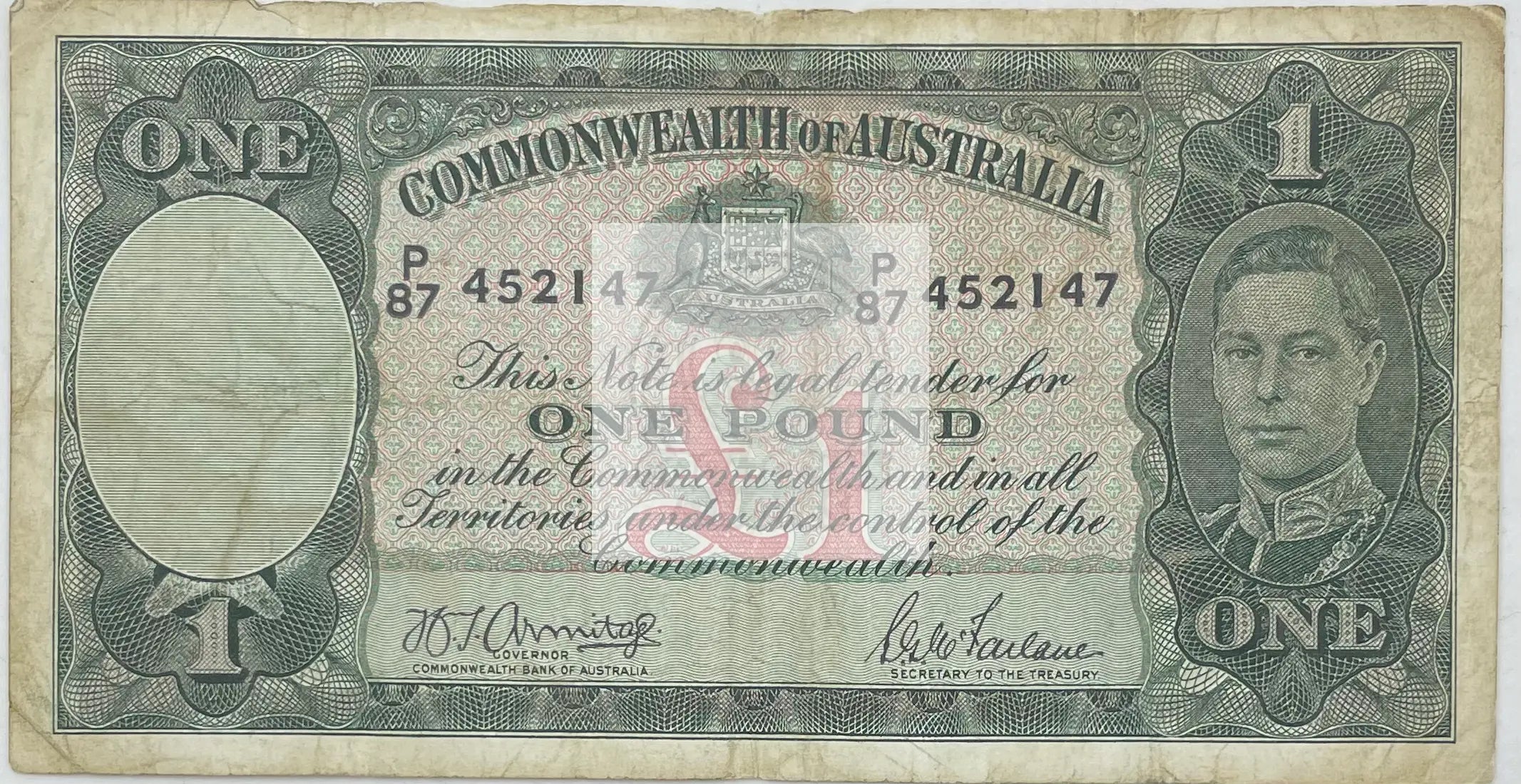 Australia 1938-1941 1 Pound P-26a, Used Banknote - Cool Coins & Notes