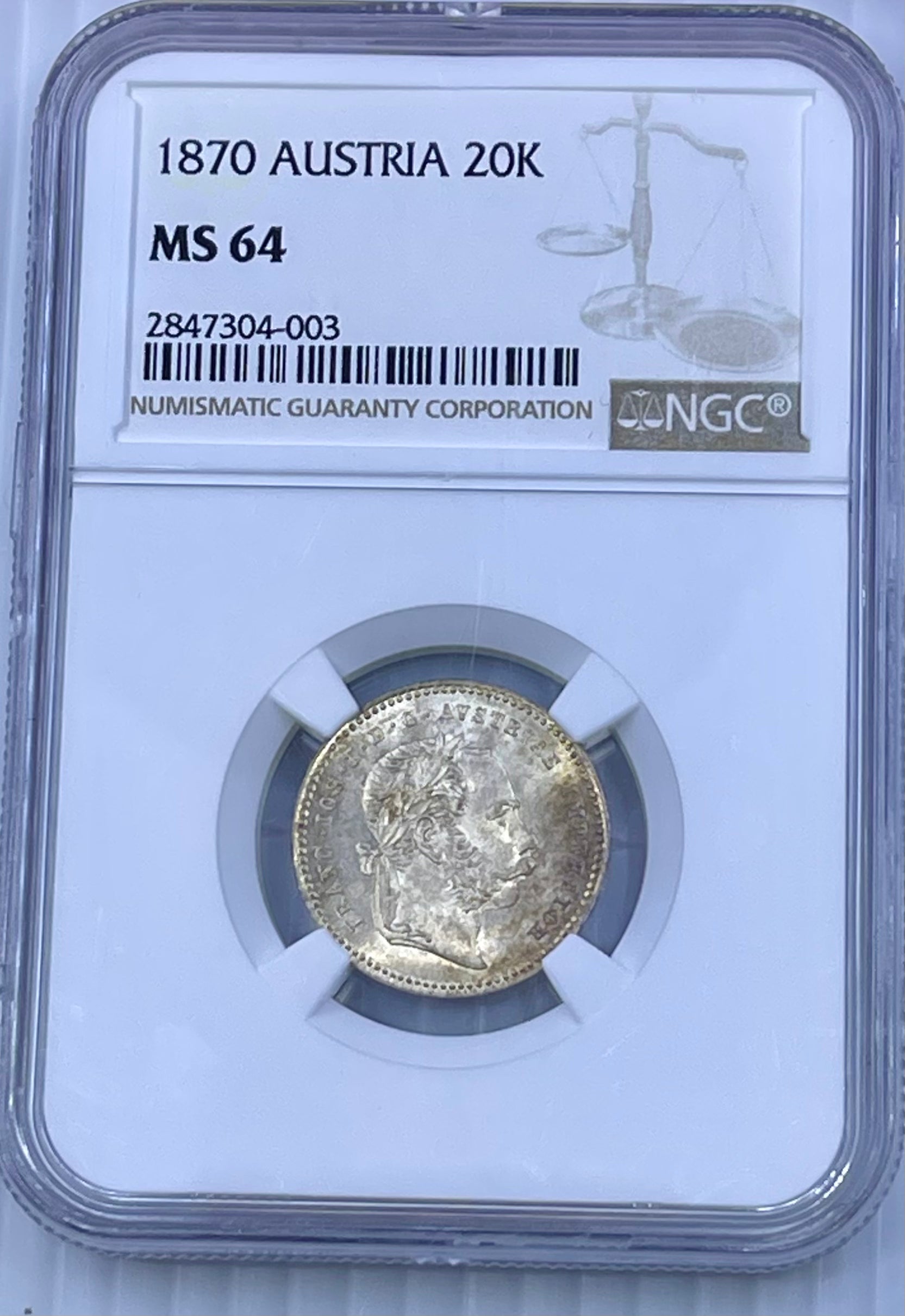Austria 1870 20 Kreuzer Silver Coin – NGC MS 64 (KM# 2212) - Cool Coins & Notes