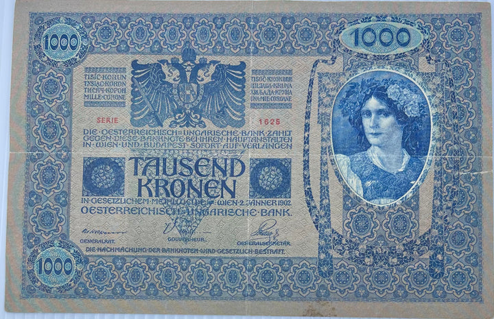Austria 1902 1000 Kronen P-8 Used World Banknote - Cool Coins & Notes