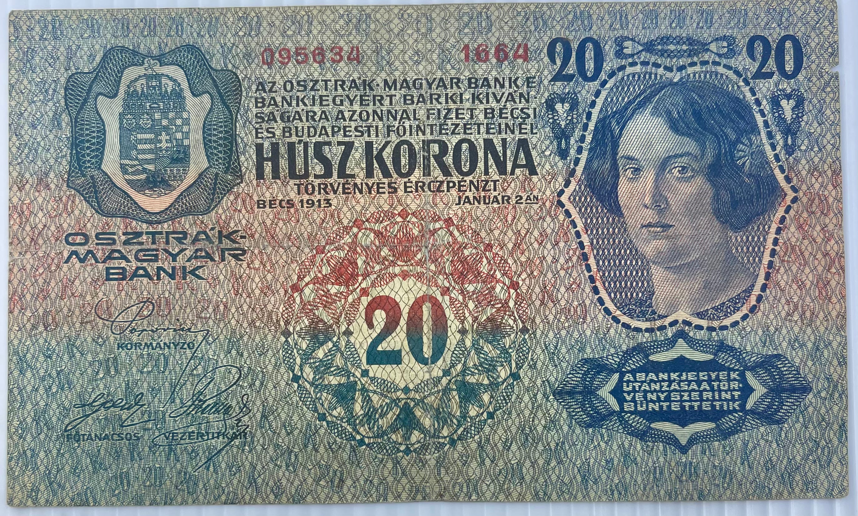 Austria 1913 20 Kronen P-13 Used World Banknote From Lot - Cool Coins & Notes