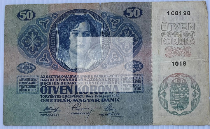 Austria 1914 50 Kronen P-15 Used World Banknote - Cool Coins & Notes