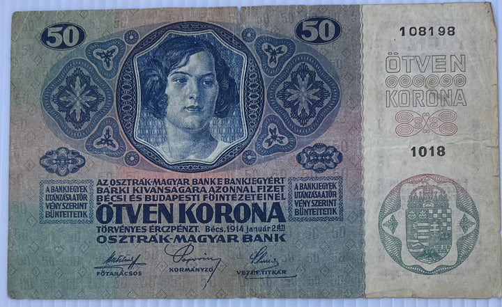 Austria 1914 50 Kronen P-15 Used World Banknote - Cool Coins & Notes