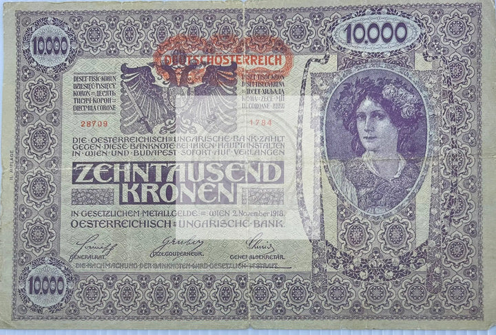 Austria 1918 10000 Kronen P-65 Used World Banknote - Cool Coins & Notes