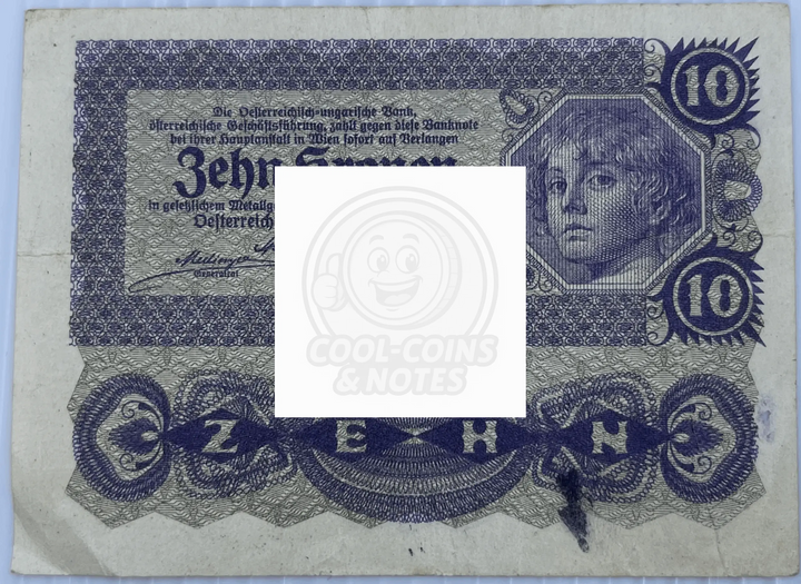 Austria 1922 10 Kronen P-75, Used World Banknote Currency
