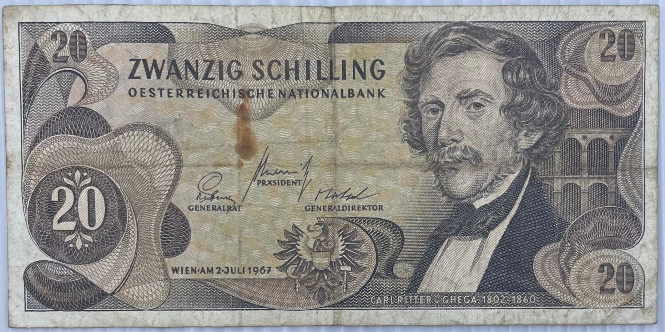Austria 20 Shilling 1967-68 P142 Used World Banknote From Lot