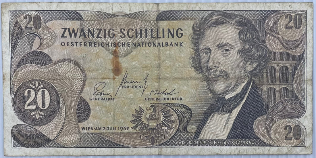 Austria 20 Shilling 1967-68 P142 Used World Banknote From Lot