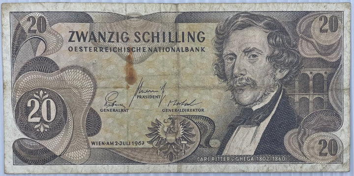 Austria 20 Shilling 1967-68 P142 Used World Banknote From Lot