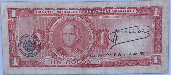 1971 El Salvador 1 Colon Series HX Used World Banknote