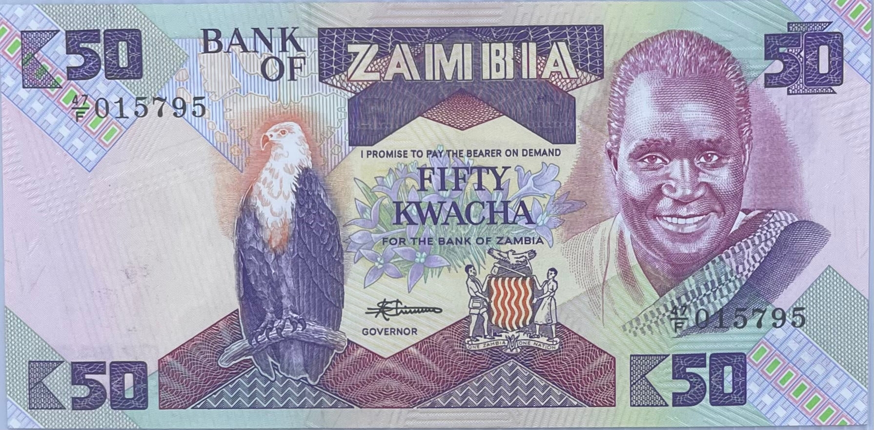 1986-1988 Zambia 50 Kwacha P-28r, UNC World Banknote