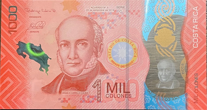 2019 Costa Rica 1,000 Colones P-280 UNC Polymer World Banknote