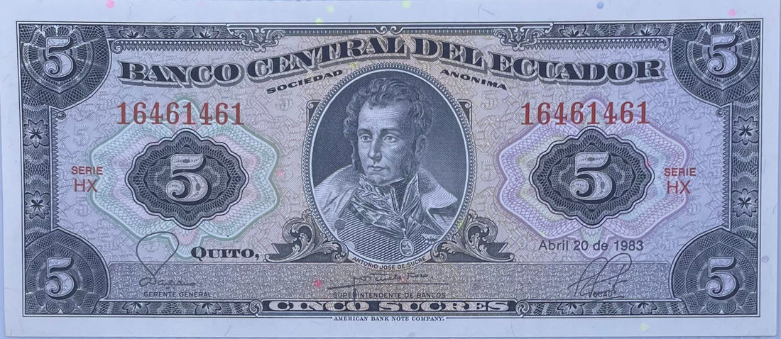 1983 Ecuador 5 Sucres P-108 UNC World Banknote From Lot