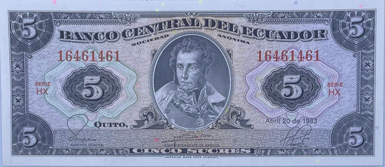 1983 Ecuador 5 Sucres P-108 UNC World Banknote From Lot