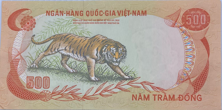 SOUTH-VIETNAM 500 DONG 1972 UNC P-33a TIGER, VIETNAM WAR-ERA