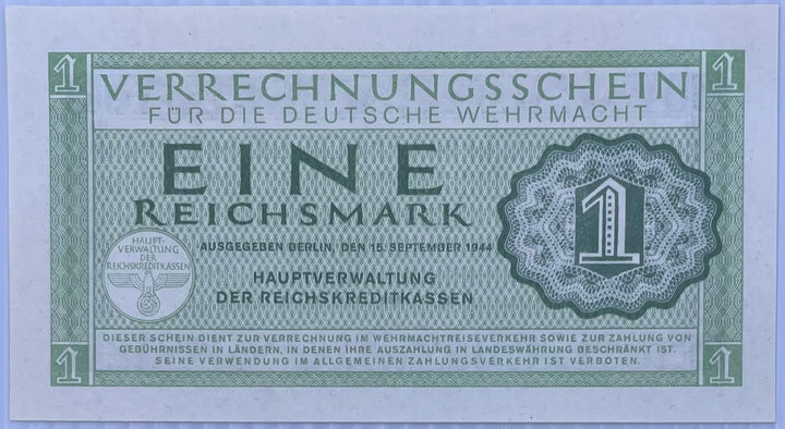 Germany 1944 1 Reichsmark P-M30, R-511 UNC Nazi Swastika WehrmachtWorld Banknote