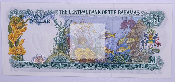 BAHAMAS $1 Dollar 1974, P-35a Donaldson, Central Bank "V" Prefix, UNC, QEII - Cool Coins & Notes