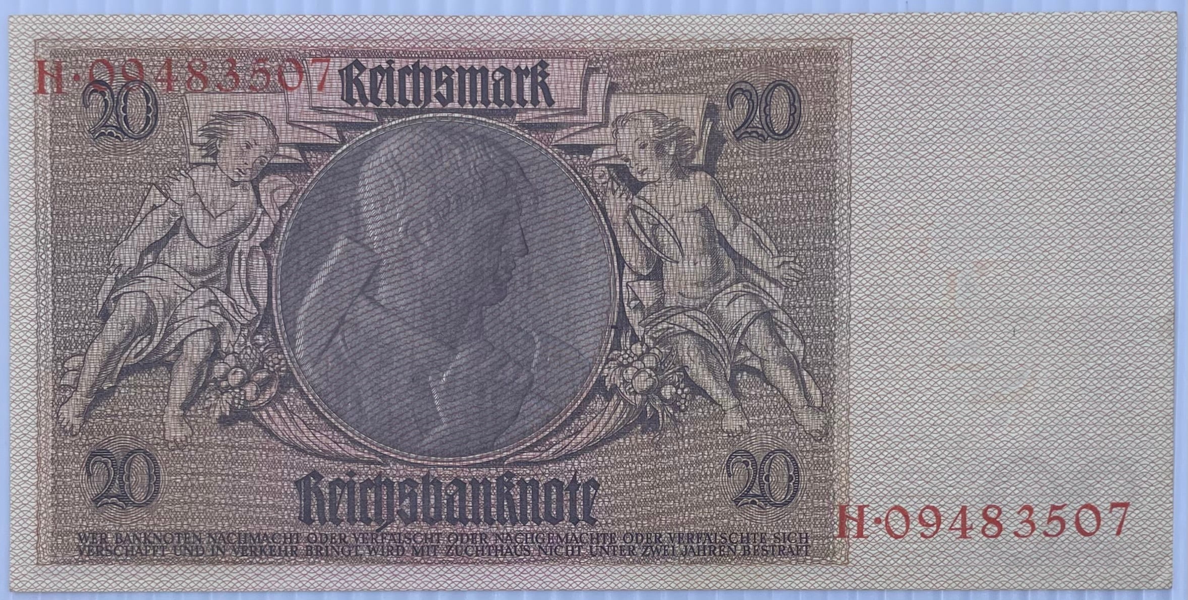 1929 Germany 20 Mark Weimar Republic banknote showing historical design and denomination