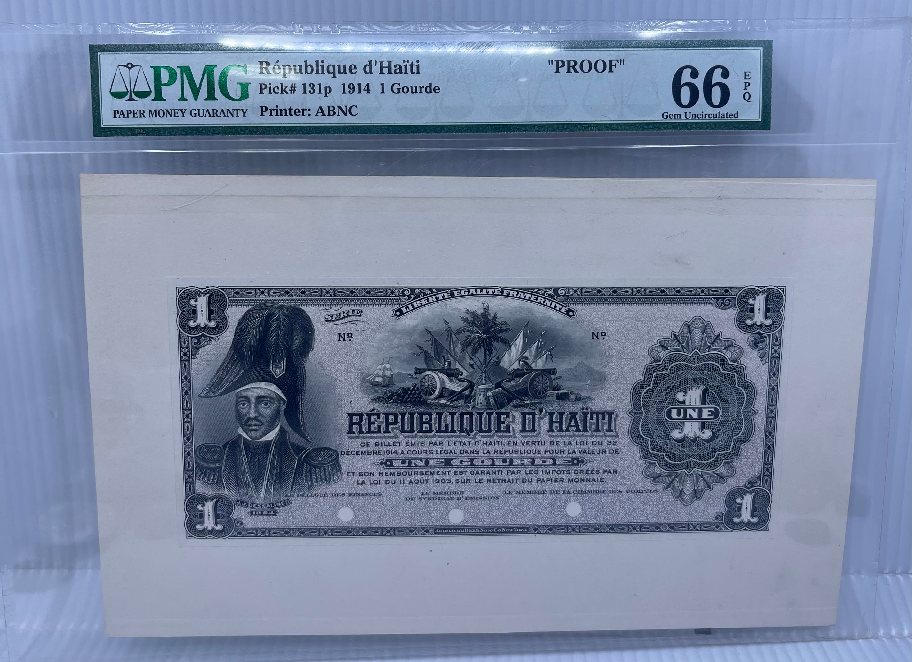 HAITI -1914 PROOF 1 GOURDE PMG 66 EPQ P131p, World Banknote