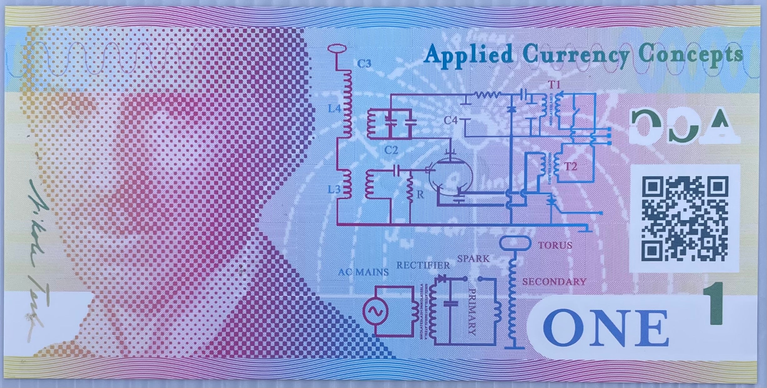 2013 Applied Currency Concepts 1 Volt Promotional Polymer Nikola Tesla No S/N World Banknote