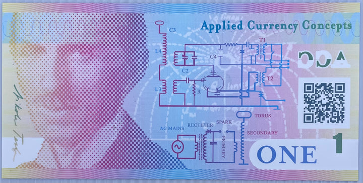 2013 Applied Currency Concepts 1 Volt Promotional Polymer Nikola Tesla No S/N World Banknote