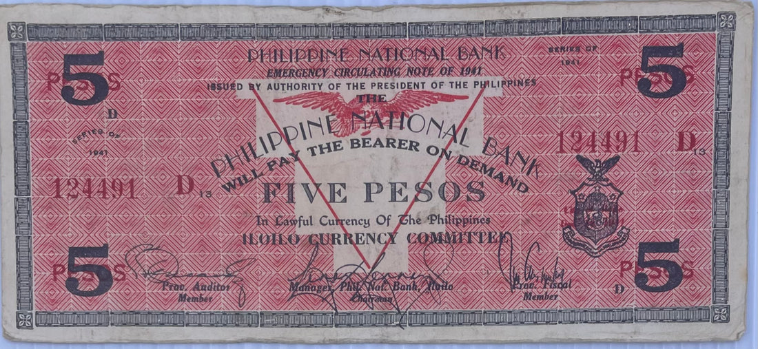 1941 Philippines/Iloilo 5 Pesos Emergency Issue P-S307 World Banknote