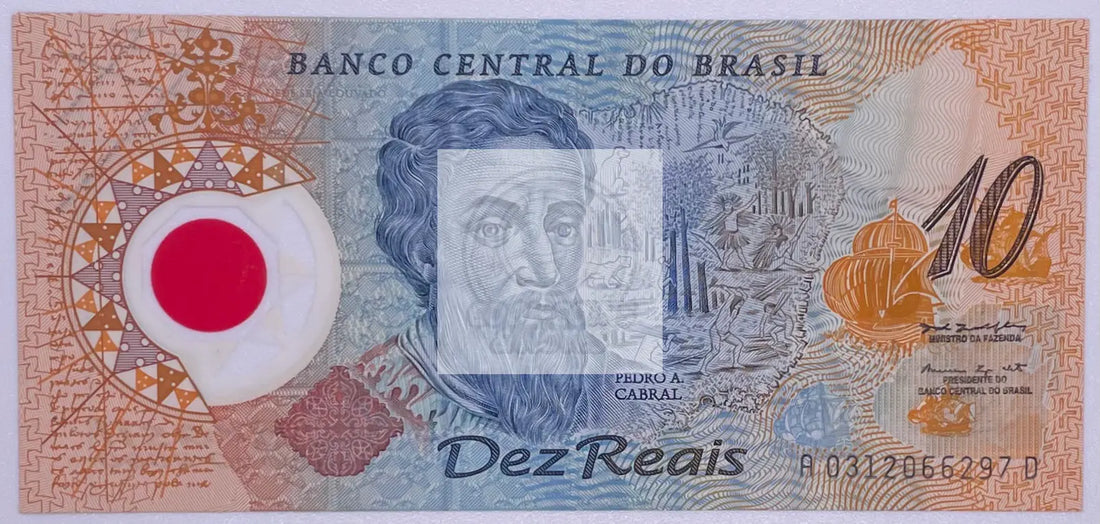 BRAZIL 10 RIELS P-248 b 2000 RARE Pedro Alvares Cabral COMMEMORATIVE POLYMER UNC - Cool Coins & Notes