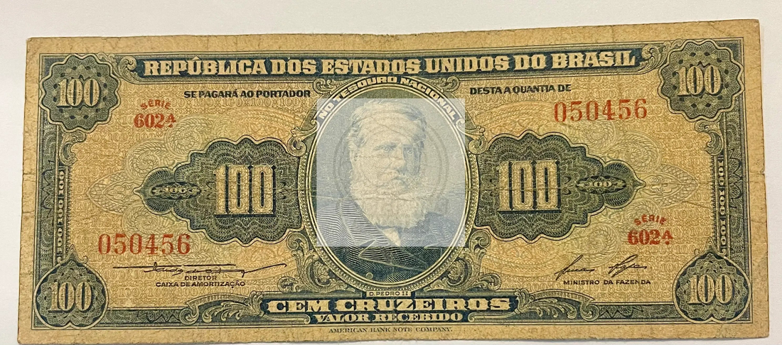 Brazil 1955 100 Cruzeiros banknote P153c vintage currency note