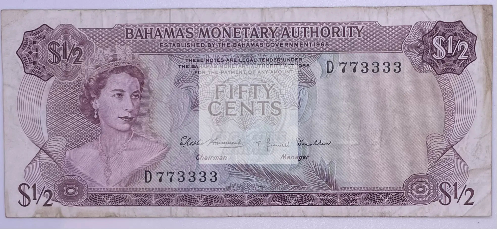 Bahamas 1/2 Half Dollar 50 Cents 1968 P-26,Used World Banknote - Cool Coins & Notes