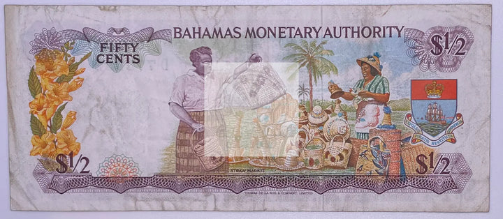 Bahamas 1/2 Half Dollar 50 Cents 1968 P-26,Used World Banknote - Cool Coins & Notes